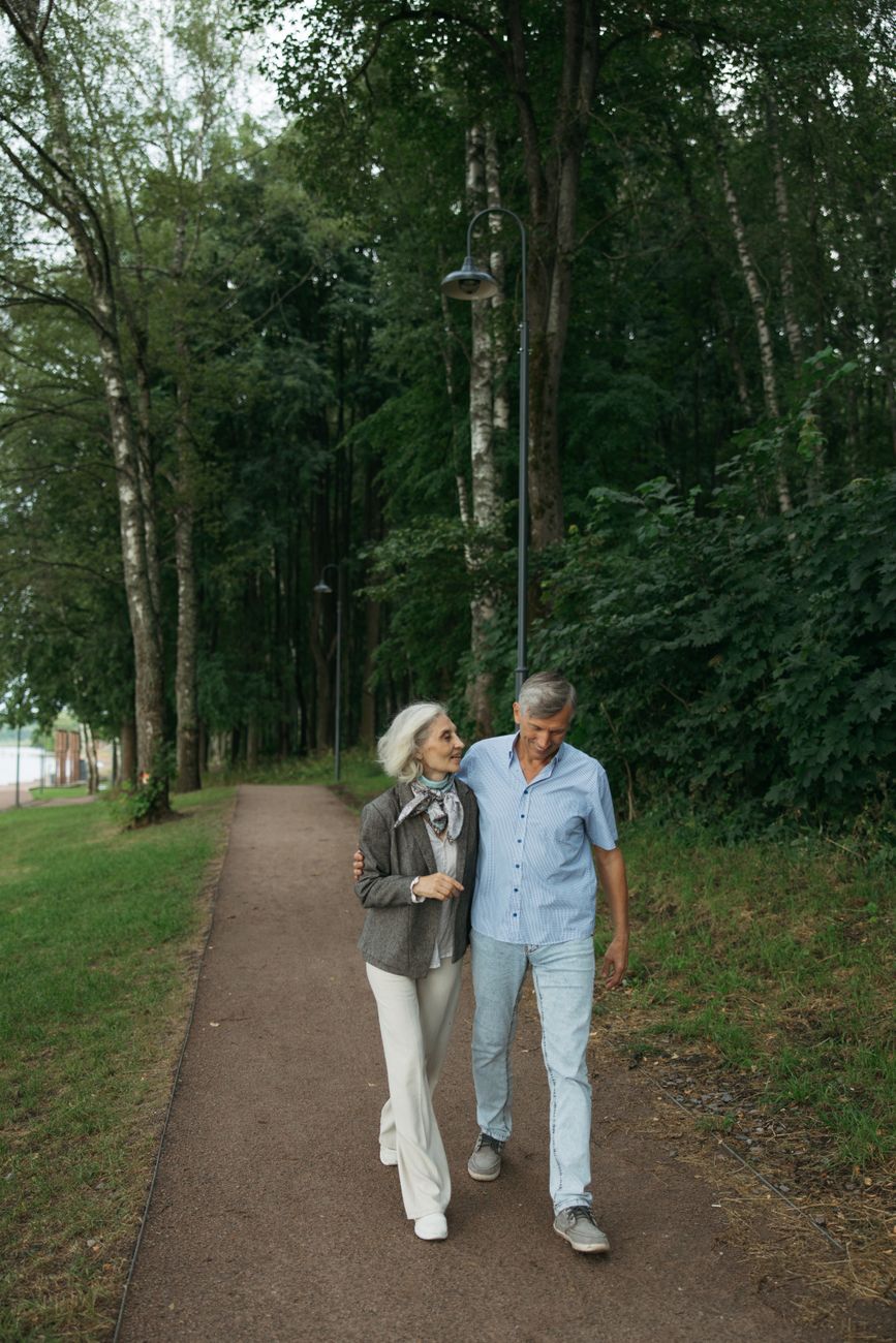 Elderly guests relaxing outdoors in nature